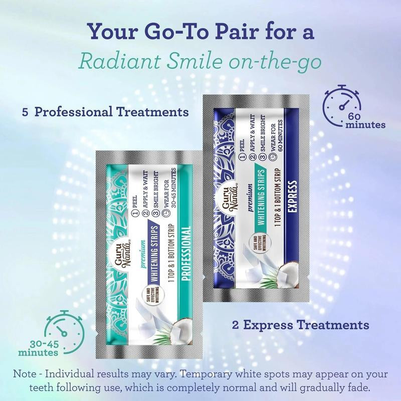 Gurunanda 7-Day Whitening Strips - Enamel-Safe, Non-Slip Strips for Sensitive Teeth (14 Total Strips)